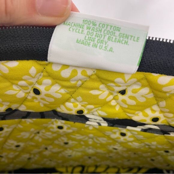 Vera Bradley Black with Grey, White, & Yellow Floral Quilted Crossbody Purse - Picture 6 of 8
